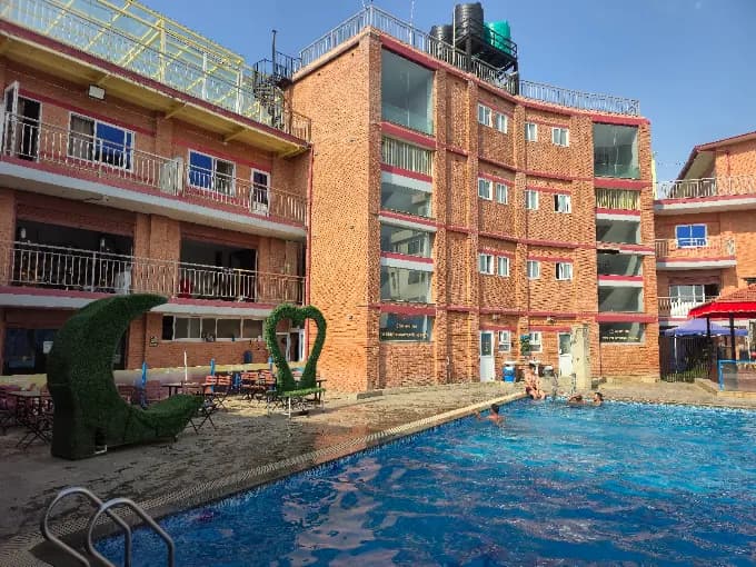 The outdoor swimming pool at Duwakot Fitness Center